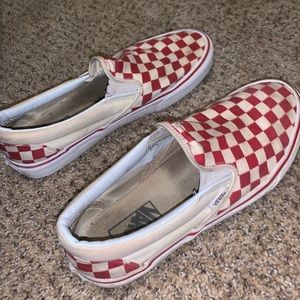 Red and white vans slip-on shoes